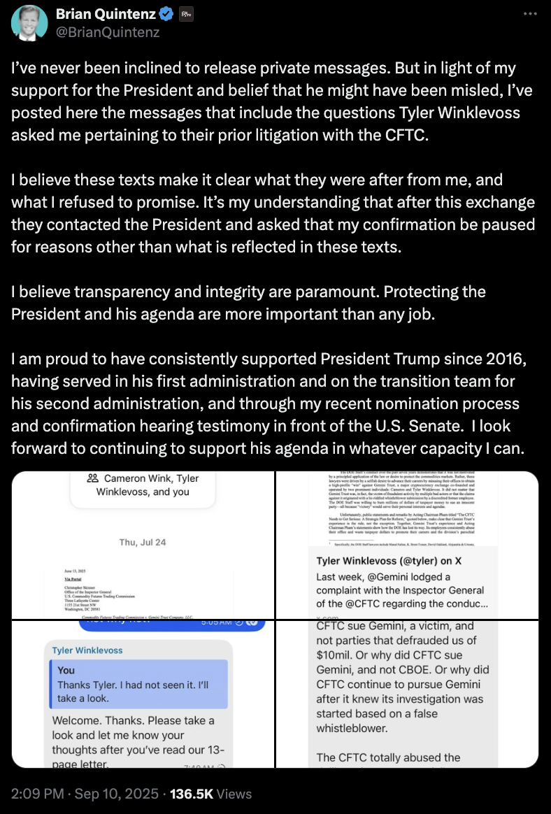 정부, CFTC, Gemini, Winklevoss Twins