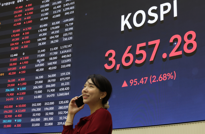 코스피가 사상 최고치를 경신한 15일 오후 서울 여의도 한국거래소 현황판에 지수가 표시돼있다. <사진=연합뉴스>