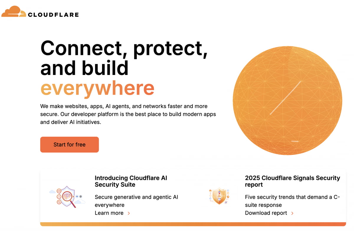 클라우드플레어 홈페이지 캡처