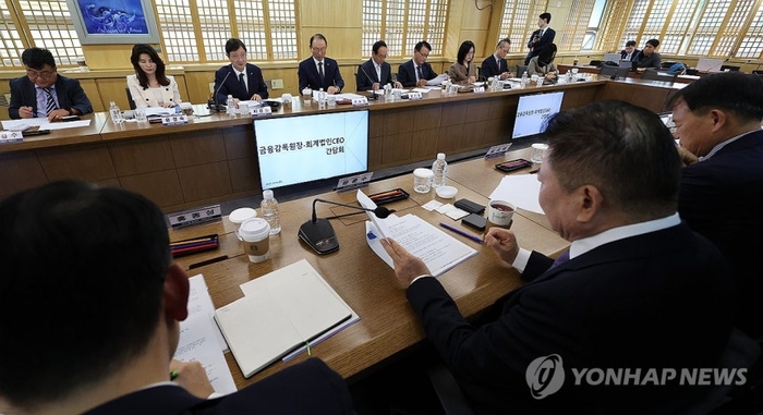 지난달 14일 이찬진 금융감독원장이 서울 서대문구 한국공인회계사회에서 열린 회계법인 CEO 간담회에서 모두발언을 하고 있다. [연합뉴스]