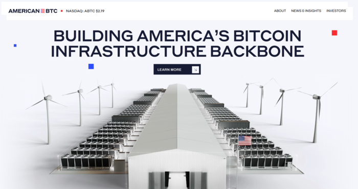 미국의 비트코인 인프라 중추를 표방하는 아메리칸 비트코인(ABTC) 공식 홈페이지 화면. 회사는 친환경 에너지와 대규모 채굴 시설을 강조하고 있으나, 락업 해제 이슈로 주가는 약세를 면치 못하고 있다. [출처=ABTC]